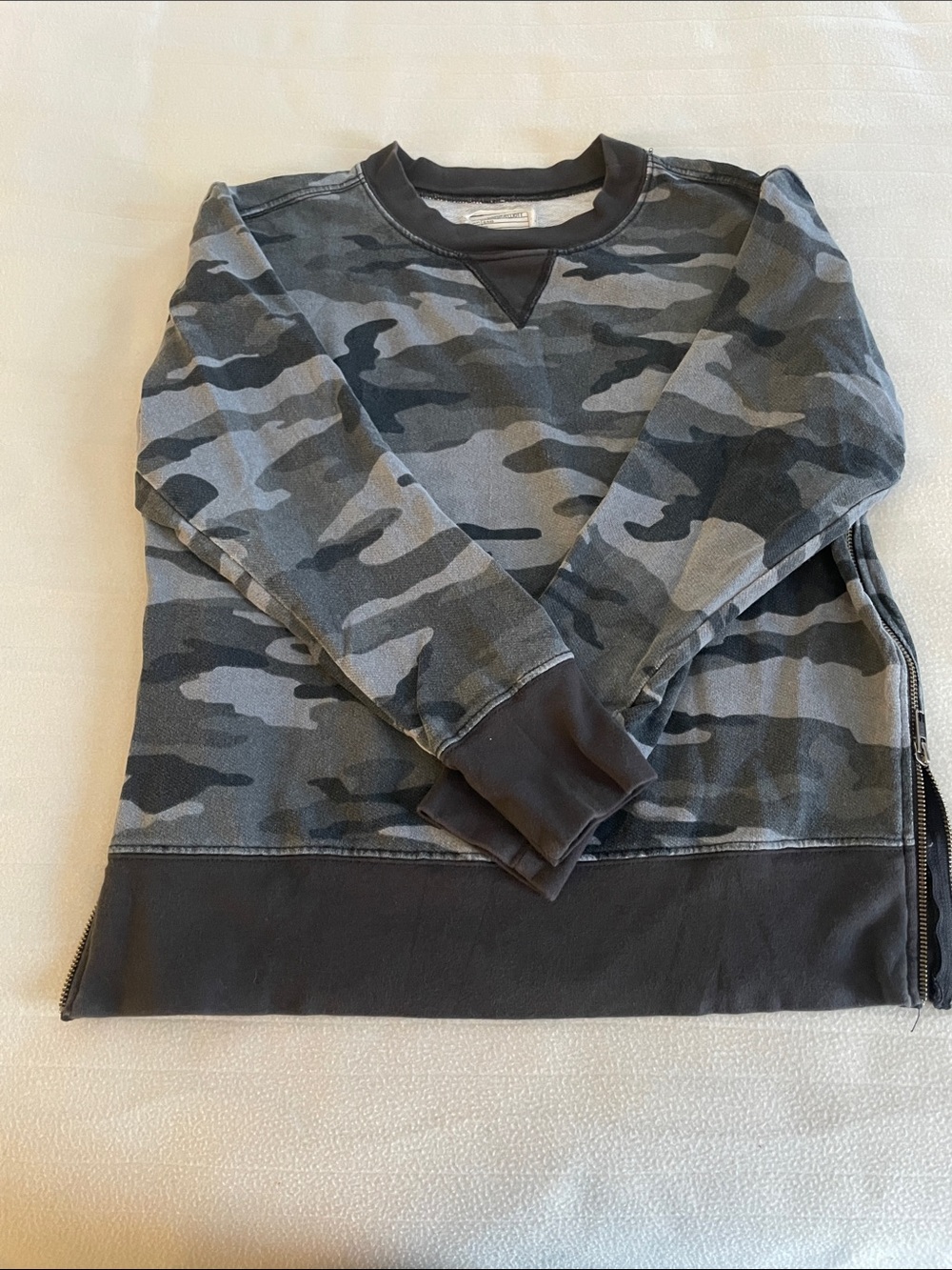 Current/Elliott the Stadium with Zips Distressed Black Camo Crewneck Sweatshirt